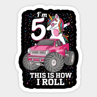 5 years Old kids 5th Birthday Dabbing unicorn Monster Truck Sticker